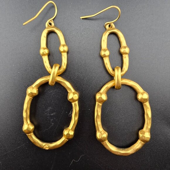 Ralph Lauren Gold-Tone Linked Oval Dangle Earrings With Textured Design - Picture 8 of 8